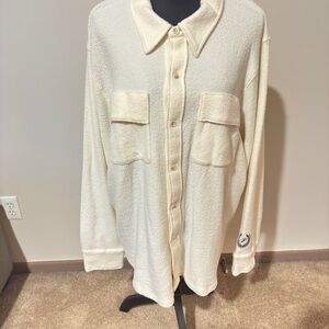 Pink Victoria’s Secret cream, fleece button-down shirt size extra large New